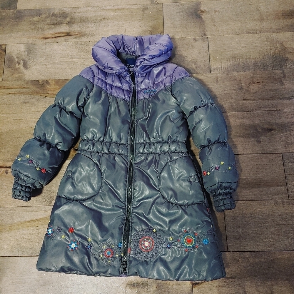 Souris Mini Toddler Girl puffer winter jacket size M 5-6 gray purple